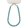 Blue turquoise beaded phone lanyard with golden lobster clasp and stone texture - Turquoise
