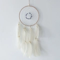 White goose feather dreamcatcher with hand-woven mesh and purple beads wall hanging - MS4033B Beige