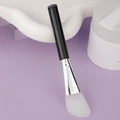 Black handle facial mask brush with soft white silicone head and silver ferrule - Slanted Tail Style G / Black