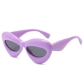 Chunky lavender purple cat-eye sunglasses with thick bubble frames and dark lenses - Purple Frame Grey Lens