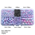 DIY pearl set with 4-10mm gradient beads and metal studs in a clear 6-grid organizer box - 600 Pcs/Box / Gradient Multicolor (With Rivets)