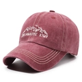 Retro washed burgundy baseball cap featuring white mountain embroidery and soft cotton canvas - Adjustable / Red