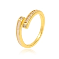 Golden micro-pave zircon ring with beige enamel and square crystals on white background - Enamel Pave Style (J1067)