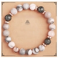 Bracelet perles en pierre naturelle pour 21e anniversaire avec jaspe zébré gris et or rose - Bracelet en Pierre de Lave Zébrée Rose + Carte Joyeux 21ème