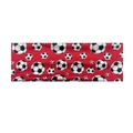 Close-up of a red elastic sports headband with black and white football patterns - Red