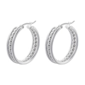 Detailed view of silver twisted hoop earrings with a vintage cable texture design - Round Braided Style (VE1034) / White Gold