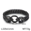 Pulsera punk de calaveras en metal gris, longitud 220mm y peso 72g para un estilo rudo - 19cm / Negro