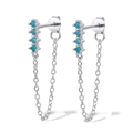 Macro shot of S925 silver chain earrings with turquoise stones and a drop fringe design - Silver-Turquoise Zirconia