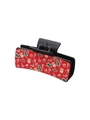 Women's PU leather hair claw featuring festive red Christmas patterns on black plastic - Christmas Mixed Red