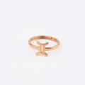 Macro detail of rose gold Gemini constellation symbol on a minimalist mirror steel ring - Adjustable Open Rose Gold / Gemini