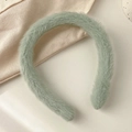 Soft mint green plush sponge headband for face washing with a minimalist Korean design - Rabbit Fur Plush Style / Light Green