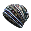 Bonnet bohème en maille avec motifs géométriques colorés sur fond blanc immaculé - M(56-58cm) / Bleu