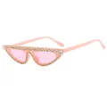 Lunettes de soleil œil-de-chat roses avec strass de luxe et verres teintés - Monture Rose Verres Roses