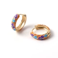 Retro gold hoop earrings with colorful enamel floral patterns on a clean white background - No.04-Colorful Floral