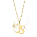 Golden stainless steel necklace featuring letter S pendant with profile portrait and leaf detail - Letter S