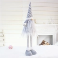 Retractable Christmas gnome doll with tall knitted hat and long striped legs in grey - 32026 Gray Telescopic Standing Gnome