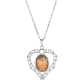 Collier rétro argenté avec pendentif cœur et pierre naturelle oeil de tigre marron sur blanc - Jaspe Image Brun