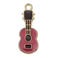 Pink and brown enamel guitar charm pendant in gold finish for DIY jewelry making - Rose Red Guitar