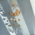 Golden crescent suncatcher with yellow crystals and prism pendants for window hanging - M5-Citrine