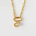 14K gold plated stainless steel paperclip chain necklace with letter G and crystal pendant - Letter G