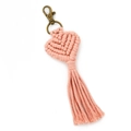 Pink handmade cotton rope woven heart keychain with fringe and antique metal lobster clasp - Pink