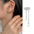 Silver star tassel ear cuff and gold chain ring set with sparkling zircon stones - Single Left Ear Star Ear Cuff