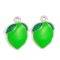 Detail shot of green enamel lime charms with silver metal frame and hanging loops - Green Lemon Silver Finish