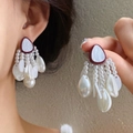 Boucles d'oreilles cœur vintage avec perles bordeaux et design à franges élégant - 49# Boucles d'oreilles étoile de mer coquillage perle goutte rouge blanc (aiguille en argent)