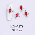 Close-up of red oval crystal nail charms with silver diamond halo, size 9x14mm - Silver Base Red Stone(A178)