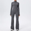 Tuta da yoga a maniche lunghe aderente con mezza zip e design a gamba svasata - S / grigio scuro
