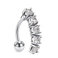 Polished silver navel ring featuring five graduated round clear zircon stones in a row - Silver Five Zircons