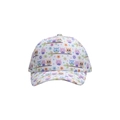 White kids baseball cap featuring colorful cartoon owl and floral prints for summer - White Colorful Owl