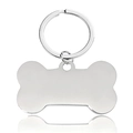 Polished silver bone-shaped metal pet ID tag with a shiny stainless steel ring - Large Silver Bone Pendant Keychain