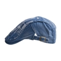 Détail du béret en jean avec bords effilochés vintage et boucle de réglage en métal rétro - Taille unique (56-60cm) / Bleu moyen - Casquette Ivy en jean vieilli