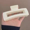 Elegant cream-white square hair claw clip in paisley pattern with a smooth acrylic finish - Beige Square Hollow Claw