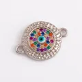 Silver evil eye charm connector with multi-color zircons for DIY bracelet jewelry - White Gold L371826-White Gold