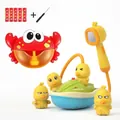 Electric bath toy set with red spray crab, yellow ducks, motorboat, and shower head - Electric Spray Duck Battery Version [4 Ducks + Shower + Crab Bubble Machine]