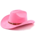Détail d'un chapeau de cowboy rose en feutre avec ceinture en cuir marron et boucle - M(56-58cm) / Magenta