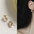 Macro shot and model wearing elegant gold-plated baroque pearl cluster stud earrings - 3# Vintage Baroque Cluster Pearl Studs (Silver Needle)