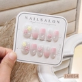 Uñas postizas hechas a mano efecto ojo de gato con flores 3D y perlas degradado rosa - S / Degradado Rosa Blanco Flor 3D (FM054)