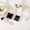 Golden heart earrings and bracelet set in a white Morandi gift box with bag - 5*5*3cm With Sponge / Ivory