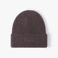 Deep brown ribbed knit beanie hat with a classic wide cuffed design for winter warmth - One Size / Dark Coffee