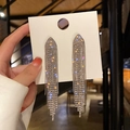 Elegant silver long tassel drop earrings with sparkling rhinestones for evening wear - Silver Tapered Tassel (DTE1616992S)