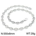 Silver stainless steel coffee bean link necklace, size 550x8mm, weighing 28g on white background - Style B Steel Color Necklace 55cm (KN228778-Z)