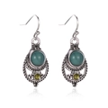 Bohemian vintage hollow silver earrings with turquoise pendant and yellow gemstones - Antique Silver Green Cabochon (11443)