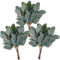Detailed macro view of three artificial eucalyptus stems with frosted green leaves - Pointed Leaf without Berries [Eucalyptus]