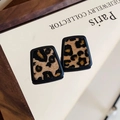 Macro shot of retro leopard print geometric earrings with plush texture and black trim - 41# Faux Fur Square Leopard