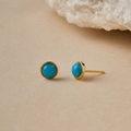 Elegant 18K gold-plated irregular round stud earrings with a vibrant blue stone inlay - Azure Blue