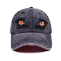 Dunkelgraue Baseballkappe mit Stickerei im Monsteraugen-Design und Distressed-Effekt - Verstellbar / Gewaschenes Schwarz (Adlerauge)
