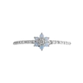 Detail of silver floral ring featuring light blue opal petals and sparkling zircon accents - Flower Opal Single Ring / Silver